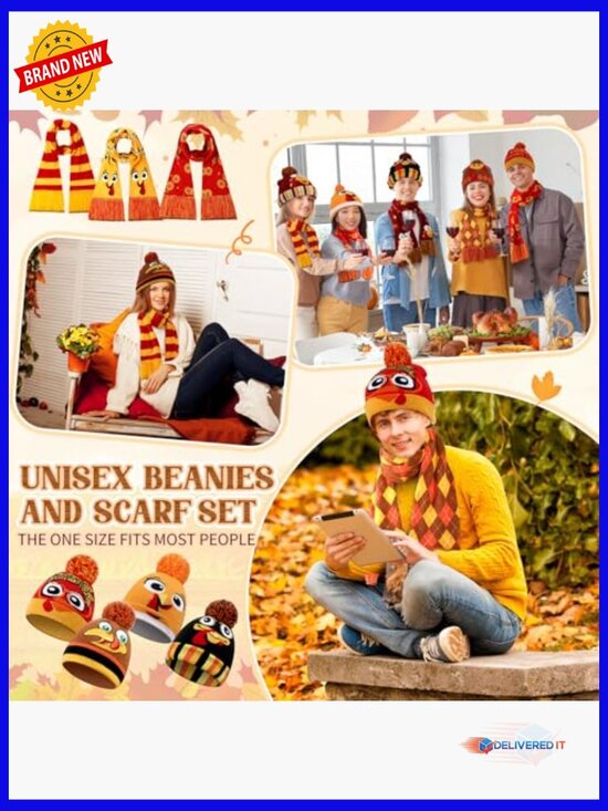 8 Piece Fall Beanie and Scarf Set Knit Acrylic Hat Scarf Combo Turkey Hat main image 7